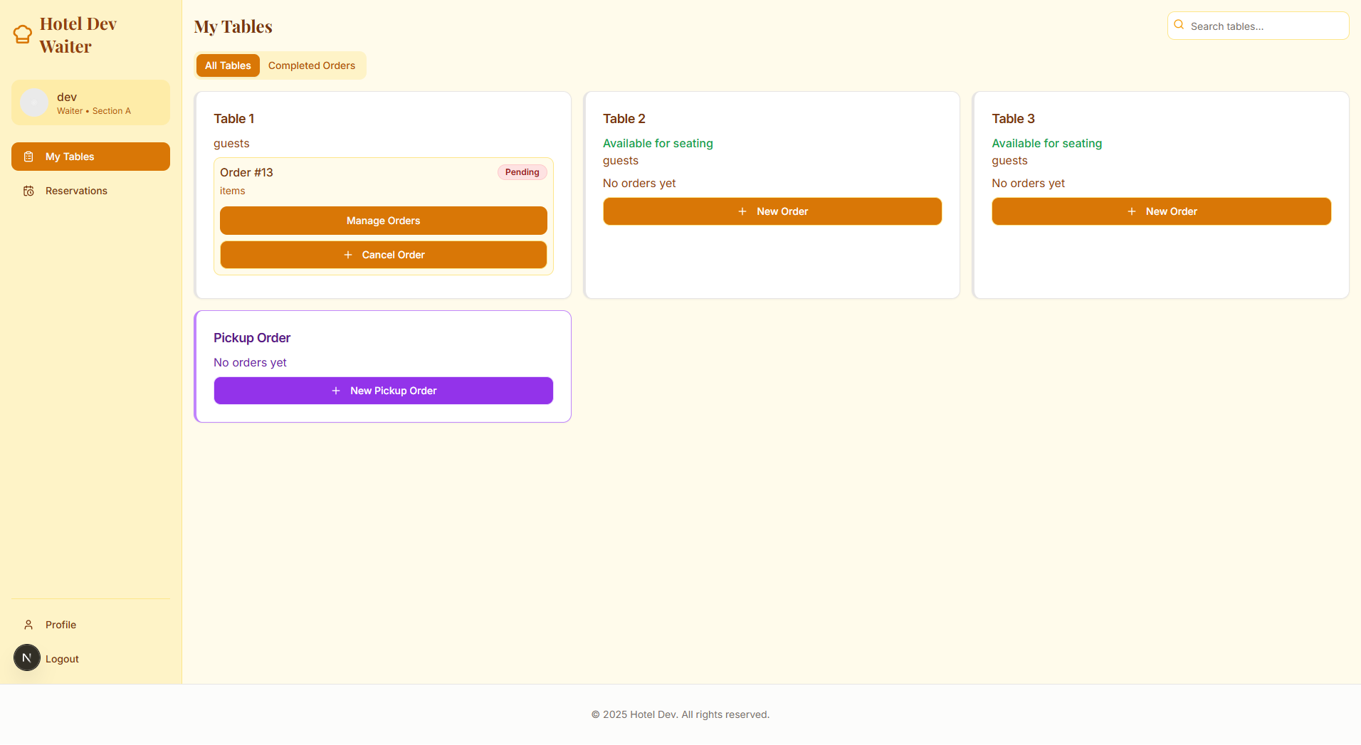 View Current Table Orders